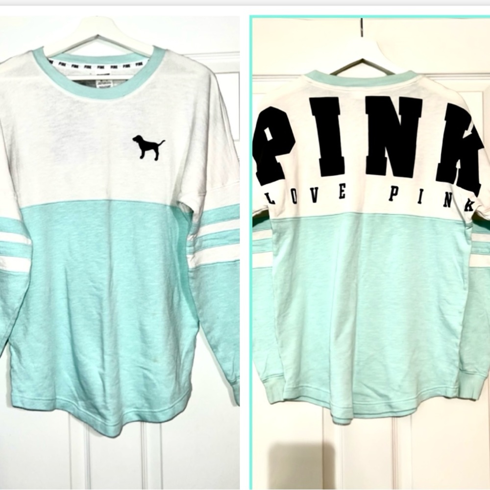 Victoria’s Secret “PINK” Pullover Mint Green White Colorblock Oversize XS